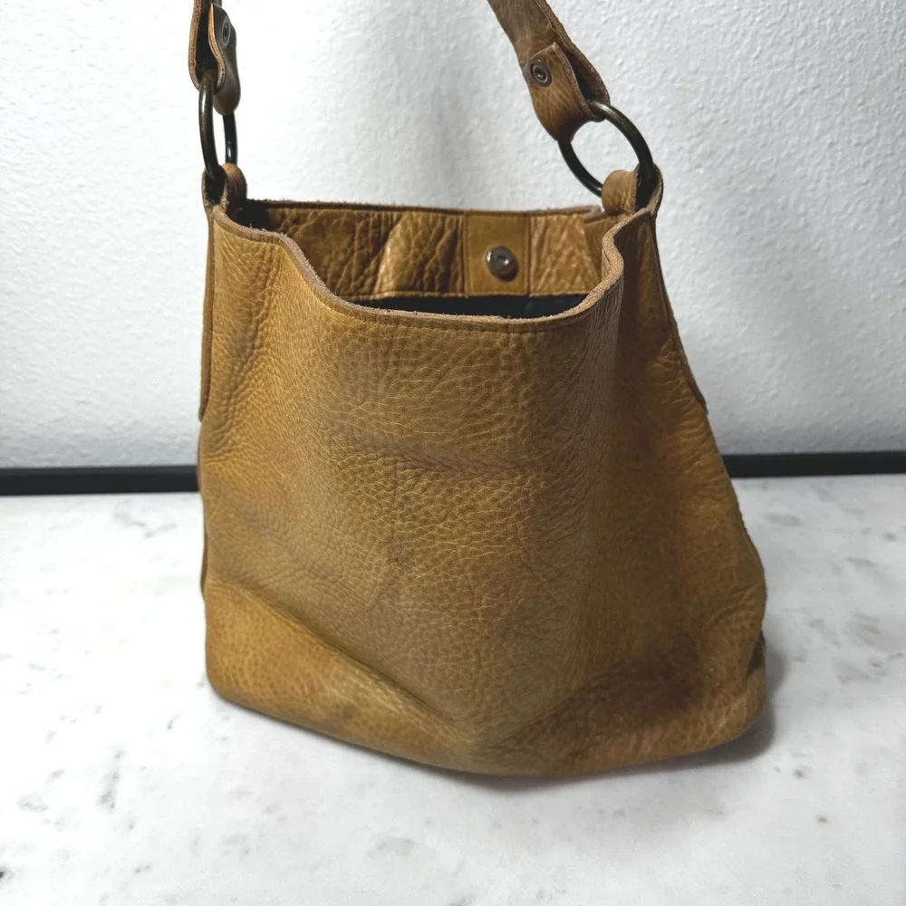 Two Bar West Tan Pebbled Leather Studded Crystal Strap Western Hobo Shoulder Bag
